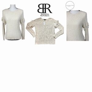 BANANA Republic Fringe Sleeve Crew Neck Cream Sweater Size Small